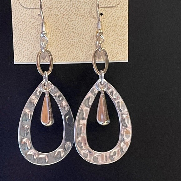 Hannah Jewelry - Hannah essentials 2 tone silver gold tear drop earrings 2 3/4 inch